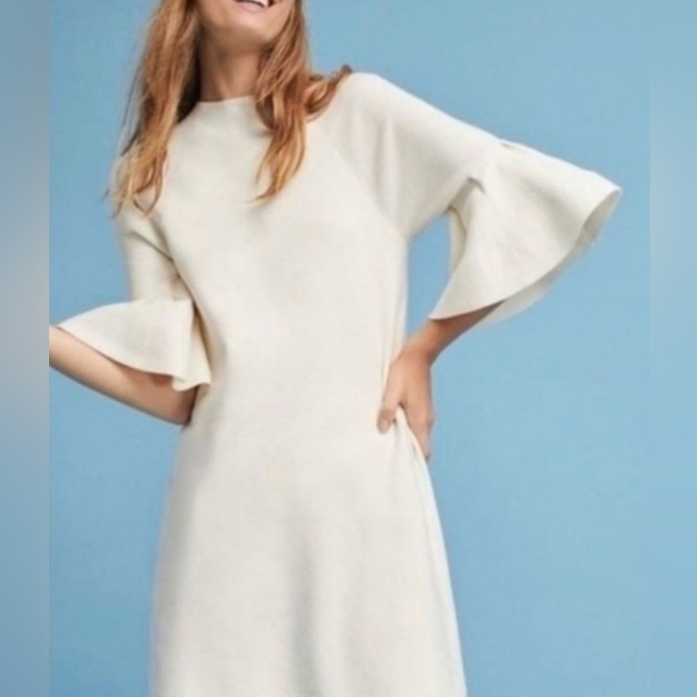 Anthropologie MOTH brand sweater dress in CREAM Bell Sleeves size Medium